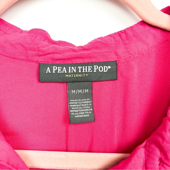 A Pea in the Pod Maternity Top, Hot Pink Long Sleeve Button-Up - Picture 2 of 10